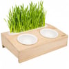 Comedero doble de cerámica con base de madera + cuenco para hierba gatera Zolia Cat'Slate