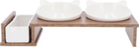 Ciotola doppia in ceramica e supporto in legno + erba - Zolia Milky - Zolia Milky