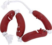 Speelgoed worstjes in latex op een touw voor honden