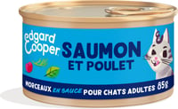 Edgard & Cooper Morceaux en Sauce Saumon et Poulet frais Sans Céréales pour Chat Adulte