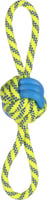 Giocattolo per cani Tofla blu/giallo a forma di palla annodata in gomma e nylon resistente