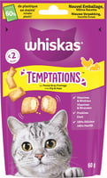 WHISKAS TEMPTATIONS Golosinas de Pollo y Queso para gatos adultos