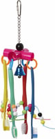 Speelgoed opgehangen tandenborstels voor parkieten