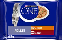 Packung mit 4 PURINA One Huhn & Rind Patè für erwachsene Katzen