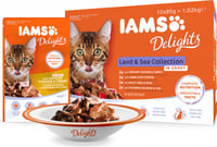IAMS Delights Land & Sea Frischebeutel in Sauce - erwachsene Katzen12x85g  