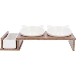 Gamelle double céramique et support en bois + herbes - Zolia Milky