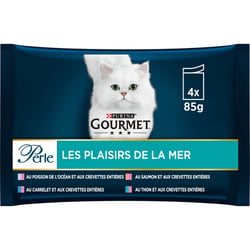 GOURMET PERLE Les Plaisirs de la Mer au Carrelet, au Thon, au Saumon pour chat adulte 4x85g 