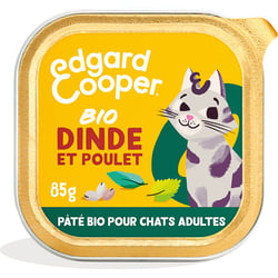 Edgard & Cooper Barquette de Pâtée Biologique Dinde et Poulet frais Sans Céréales pour Chat Adulte