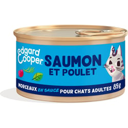 Edgard & Cooper Morceaux en Sauce Saumon et Poulet frais Sans Céréales pour Chat Adulte