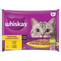 WHISKAS Frischebeutel Les Festins mit Geflügel in Soße für ausgewachsene Katzen, 2 Sorten