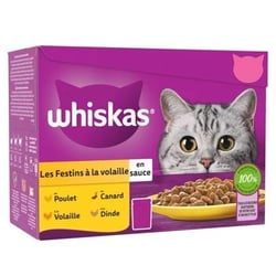 WHISKAS Frischebeutel Les Festins mit Geflügel in Soße für ausgewachsene Katzen, 4 Sorten