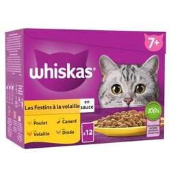 WHISKAS Frischebeutel Les Festins mit Geflügel in Soße für ältere Katzen, 4 Sorten