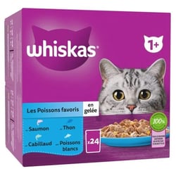 WHISKAS Frischebeutel Les Poissons Favouris in Gelee für ausgewachsene Katzen, 4 Sorten