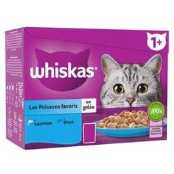 WHISKAS Frischebeutel Les Poissons Favouris in Gelee für ausgewachsene Katzen, 2 Sorten