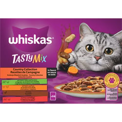 WHISKAS Tasty Mix Country Recipe frische Beutel in Soße für ausgewachsene Katzen 4 Sorten