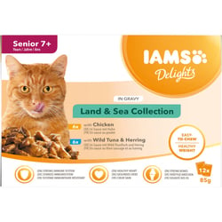 IAMS Delights pâtée en sauce Land & Sea Collection pour chat senior 