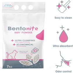 Litière minérale Bentonite Baby Powder ultra agglomérante pour chat - 7 kg