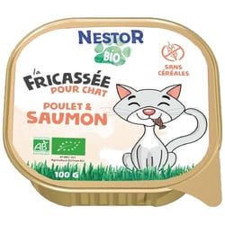 NESTOR BIO Getreidefreies Nassfutter mit Lachs- und Hühnerfrikassee für Katzen