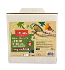 Tyrol Box en carton de 30 boules de graisse sans filet pour oiseaux du ciel