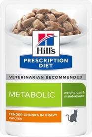 Pack mit 12 Mahlzeitbeuteln HILL'S Prescription Diet Metabolic für Katzen mit Huhn