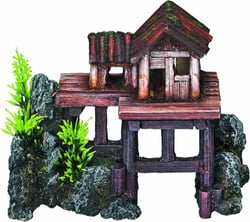 Décoration d'aquarium petite maison en bois sur pilotis