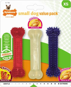 Nylabone Pack de 3 os à mâcher pour petits chiens Goût Poulet et bacon 