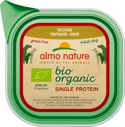 ALMO NATURE Bio Organic Pâtée 100% naturelle, bio et mono protéine pour Chien 150g - 2 saveurs aux choix