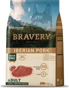 BRAVERY Adult Medium & Large Sans Céréales Iberian Pork pour Chien de moyenne et grande taille