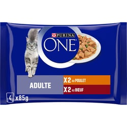 Pack de 4 Pâtées PURINA One Poulet & Boeuf pour Chat Adulte