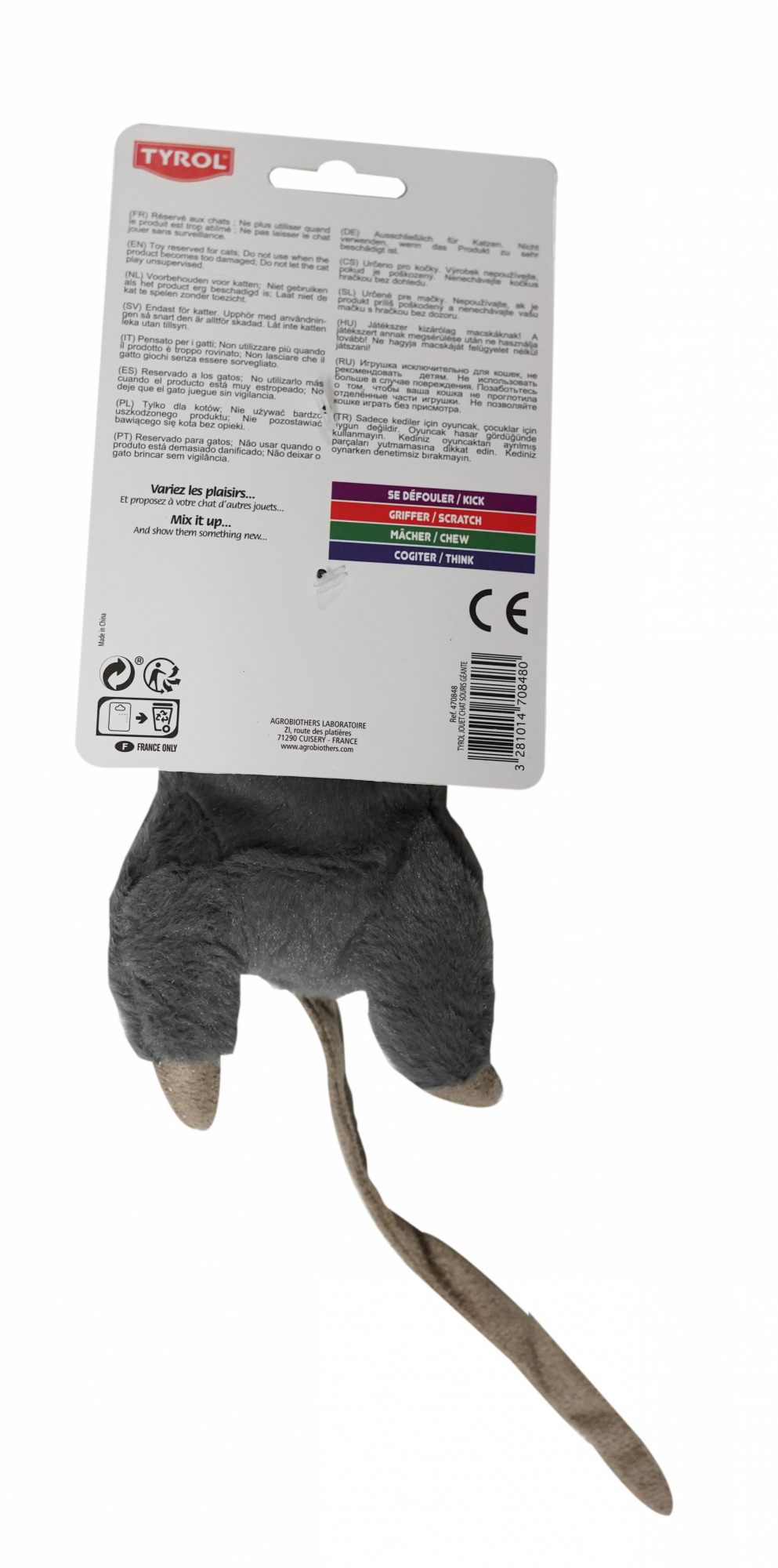 Topo gigante in peluche con carta Crinckle ed erba gatta Tyrol