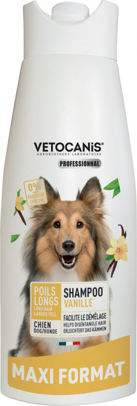Champú para perros de pelo largo con aroma a vainilla 750ml Vetocanis