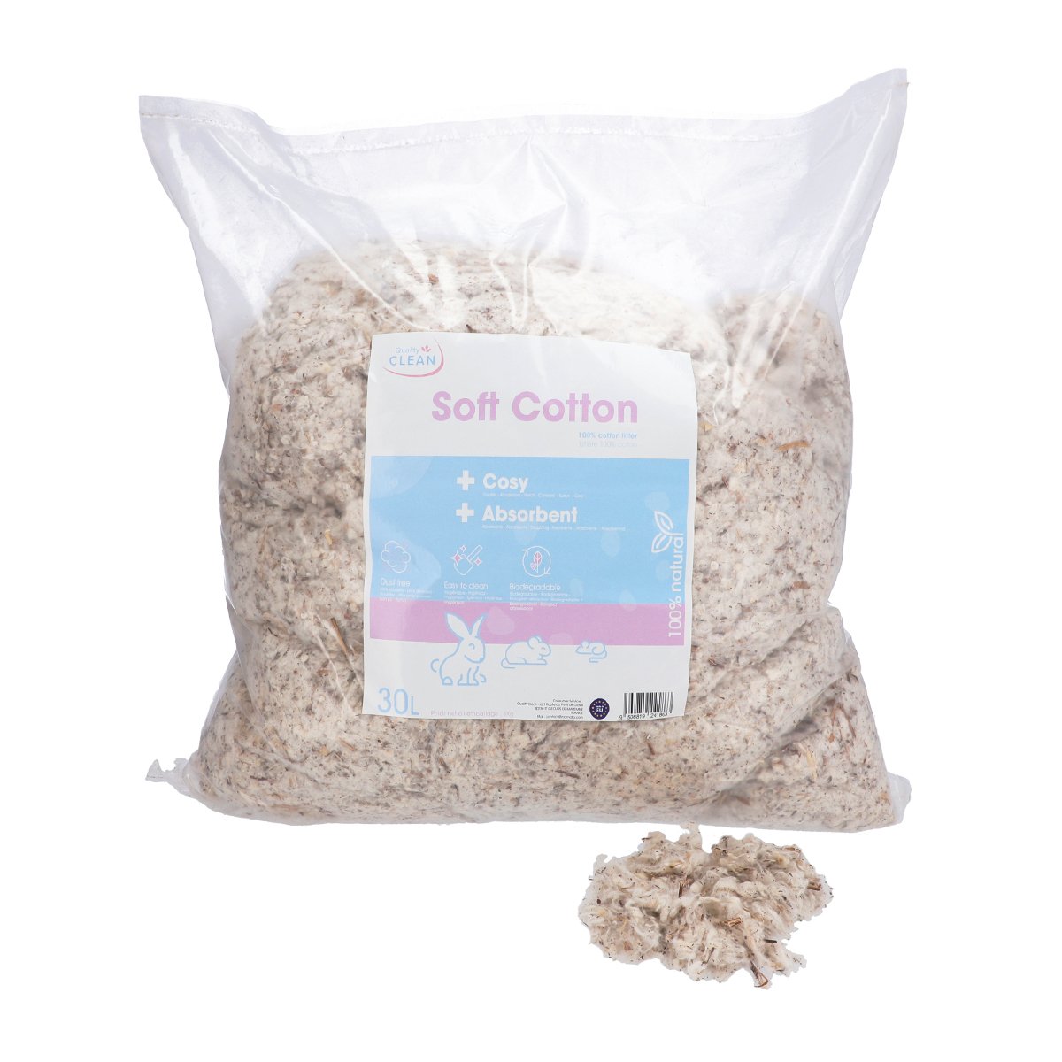 Lettiera Soft Cotton per roditori 100% cotone naturale Quality Clean - 15 et 30 L