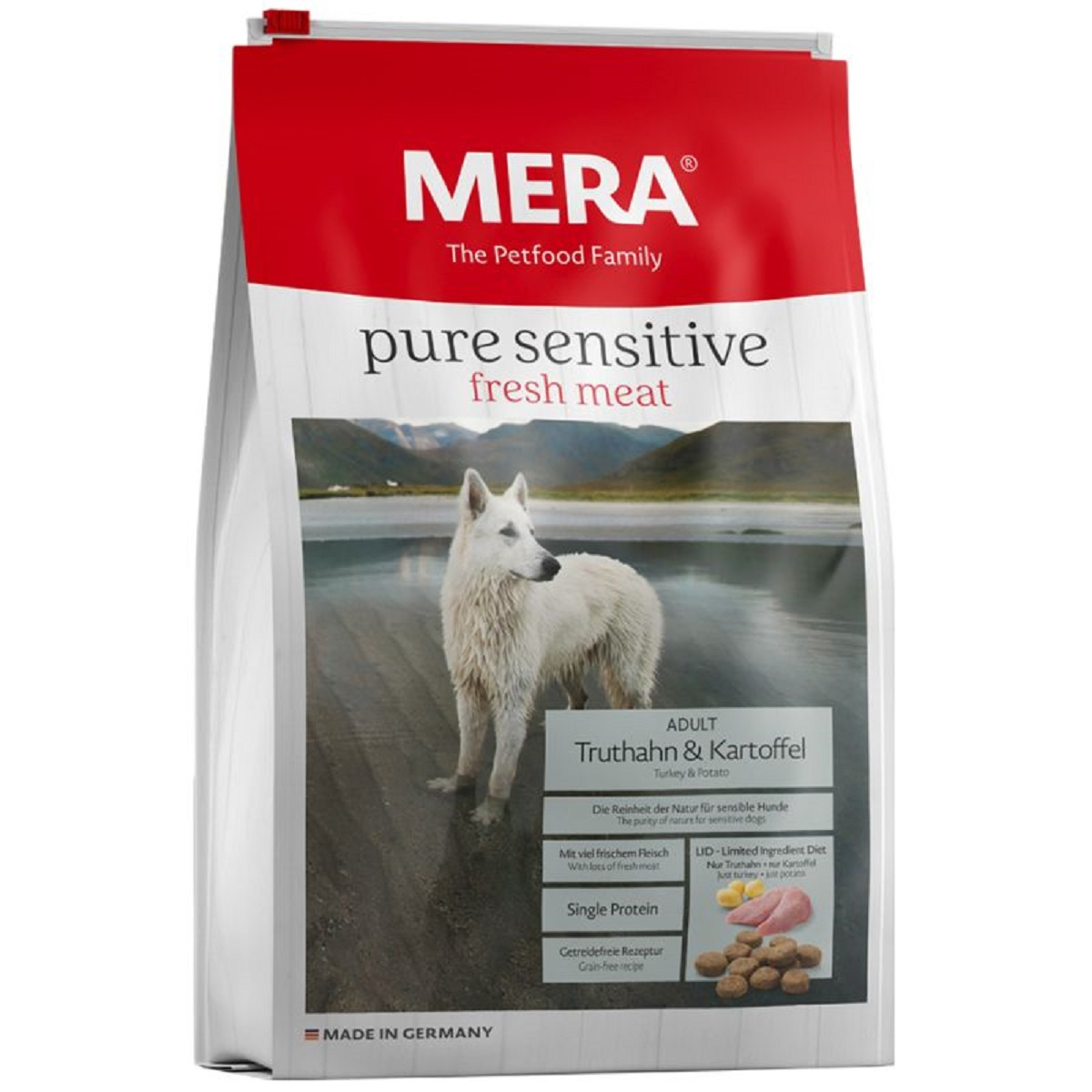 Pienso MERA Pure Sensitive con pavo y patata para perros adultos