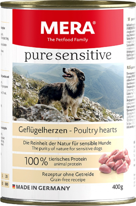 MERA Pure Sensitive - Alimento húmido sem cereais com coração de aves para cão adulto