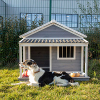 Caseta de madera para perros con terraza y tejado de PVC Zolia Maui
