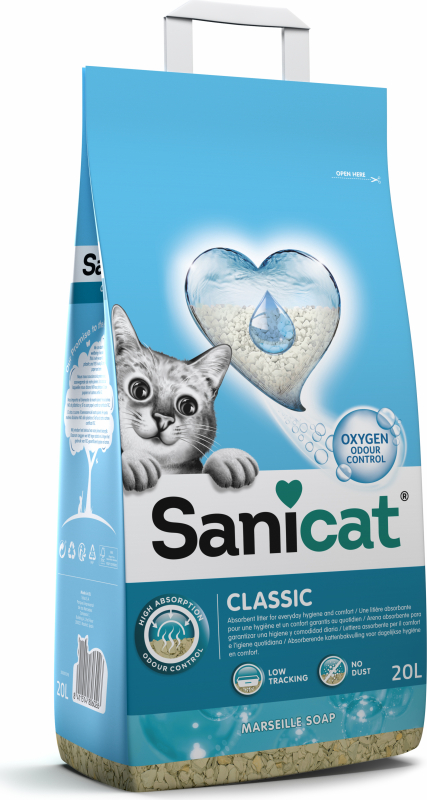 Absorberende kattenbakvulling Sanicat Classic met Marseille-zeep