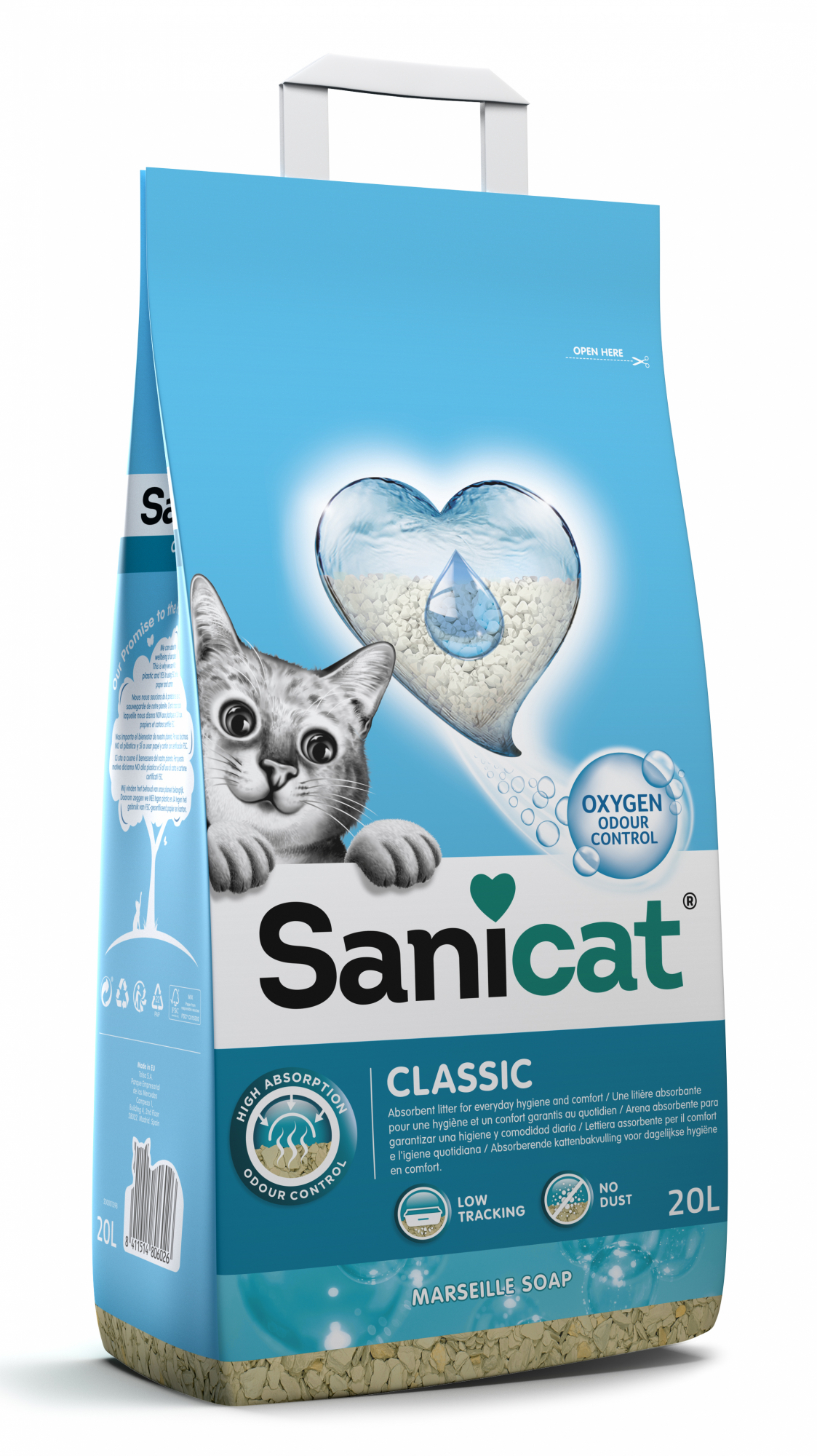 Absorberende kattenbakvulling Sanicat Classic met Marseille-zeep