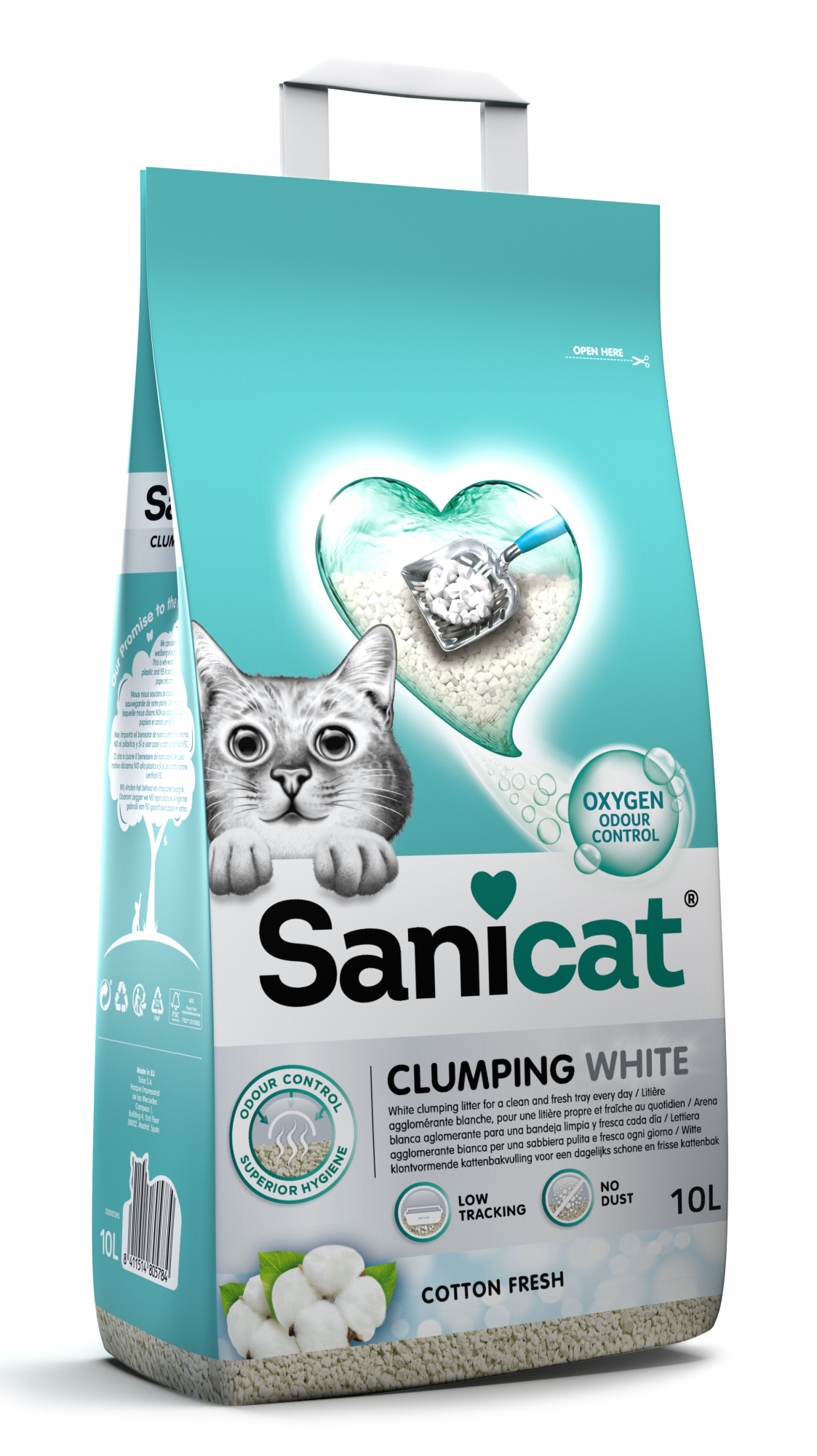 Klonterende kattenbakvulling Sanicat Clumping white cotton fresh