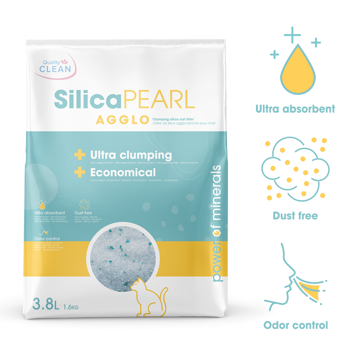 Lettiera silicio per gatti agglomerante Silica Pearl Agglo Quality Clean