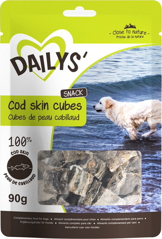 Dailys Premios para perros Cubitos de piel de Bacalao - 90g