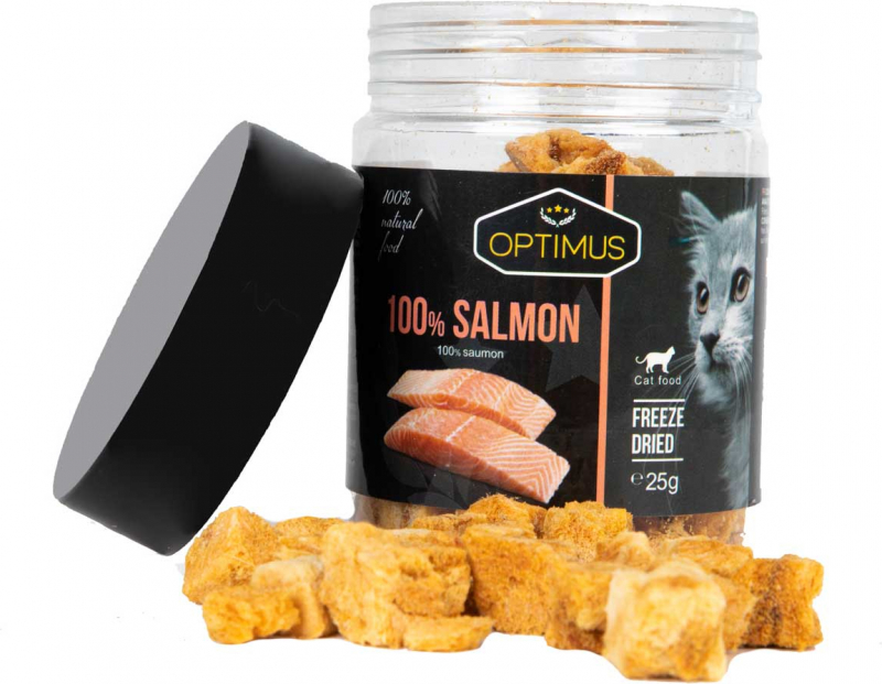 Guloseimas para gatos Optimus pedaços de carne ou peixe liofilizados - 3 sabores