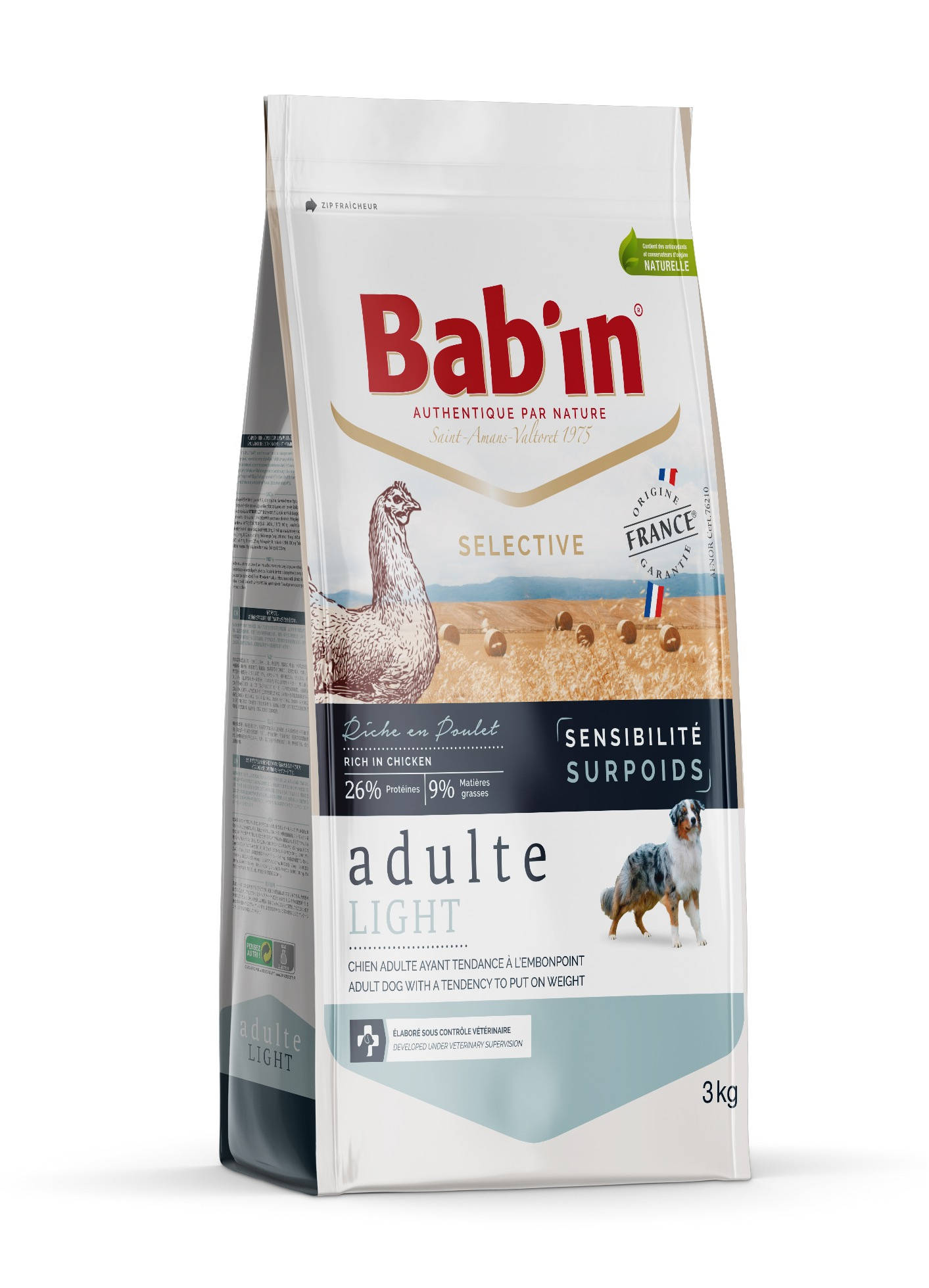BAB'IN Selective Sensibilité Surpoids - Alimento seco de frango para cão com excesso de peso
