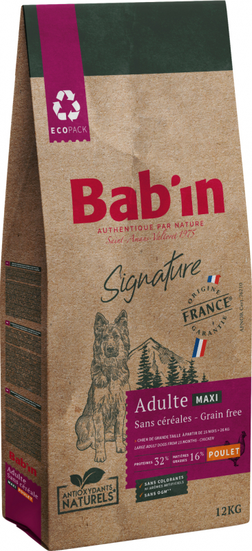 BAB'IN Signature Adulte Maxi Grain Free au poulet sans céréales pour chien de grande taille 