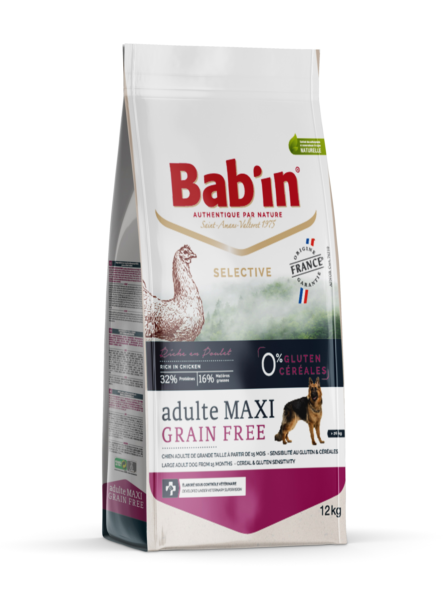 BAB'IN Signature Adulte Maxi Grain Free au poulet sans céréales pour chien de grande taille 