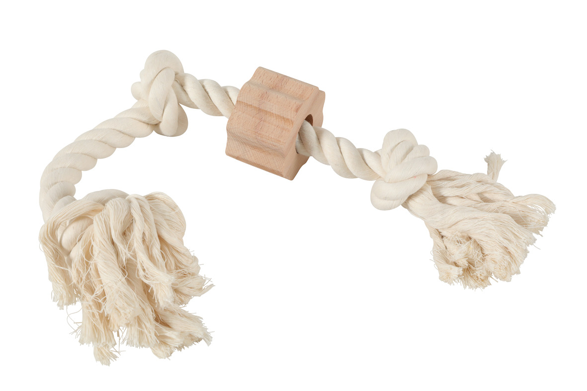 Speelgoed in natuurlijk touw en houten ring 3 knopen Wild Zolux