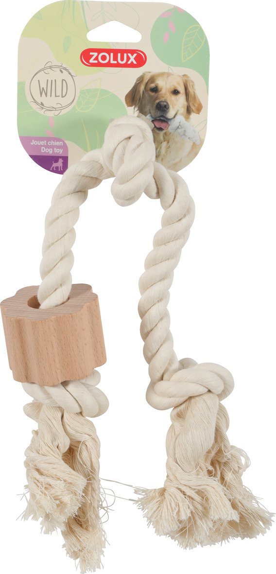 Speelgoed in natuurlijk touw en houten ring 3 knopen Wild Zolux