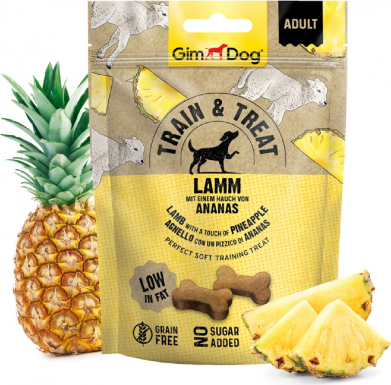 GIMDOG Train & Treat Snacks de cordeiro e ananás para cão