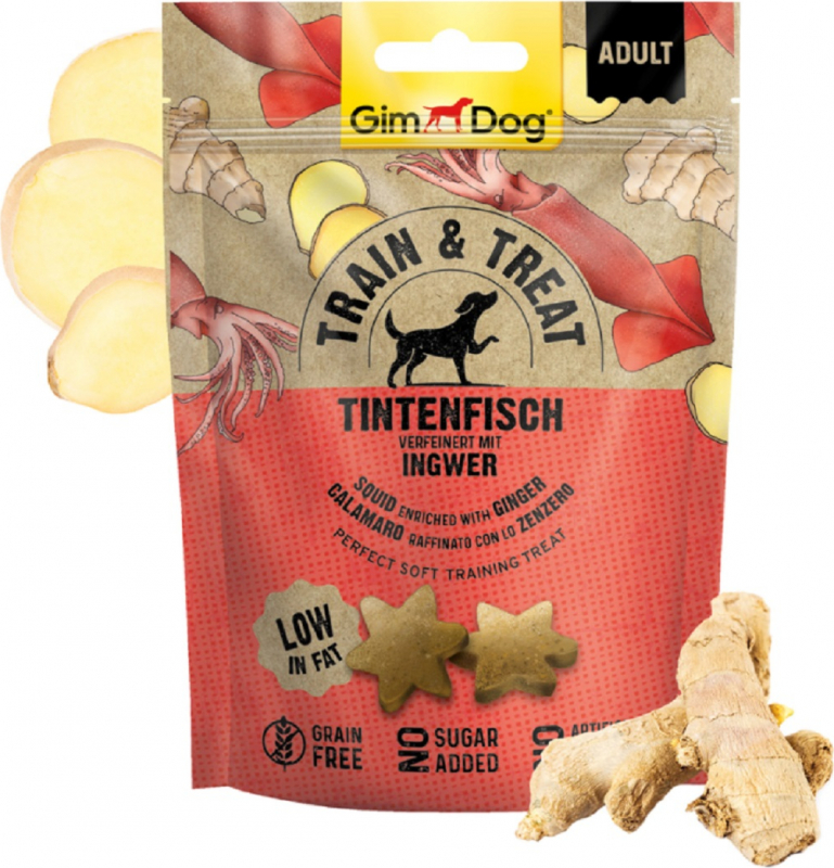 GIMDOG Train & Treat Friandises au calamar & gingembre pour chien