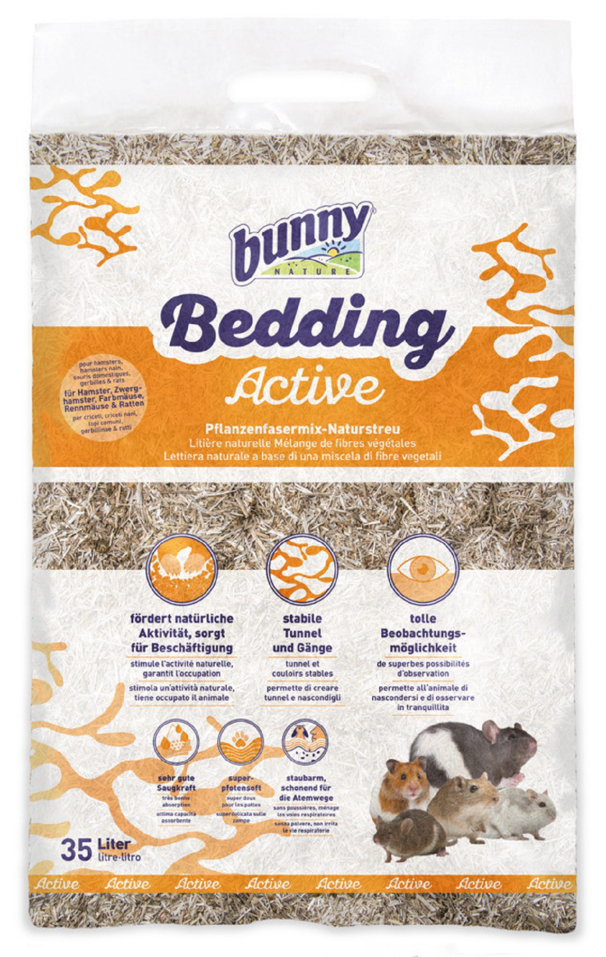 BUNNY Bedding Active Lecho natural mezclado de fibras vegetales para roedores