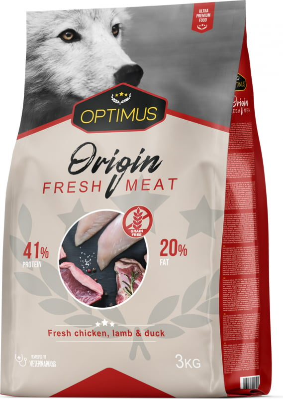 Ração seca para cão OPTIMUS Origin Fresh Meat com frango, pato e borrego frescos